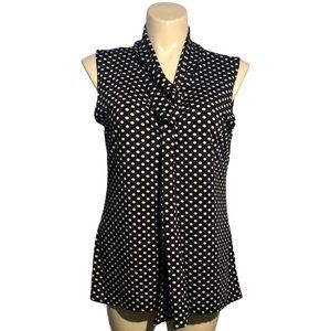 Tiffany and Grey L Top Black White Polka Dot Sleeveless Tie V Neck Pullover Cute
